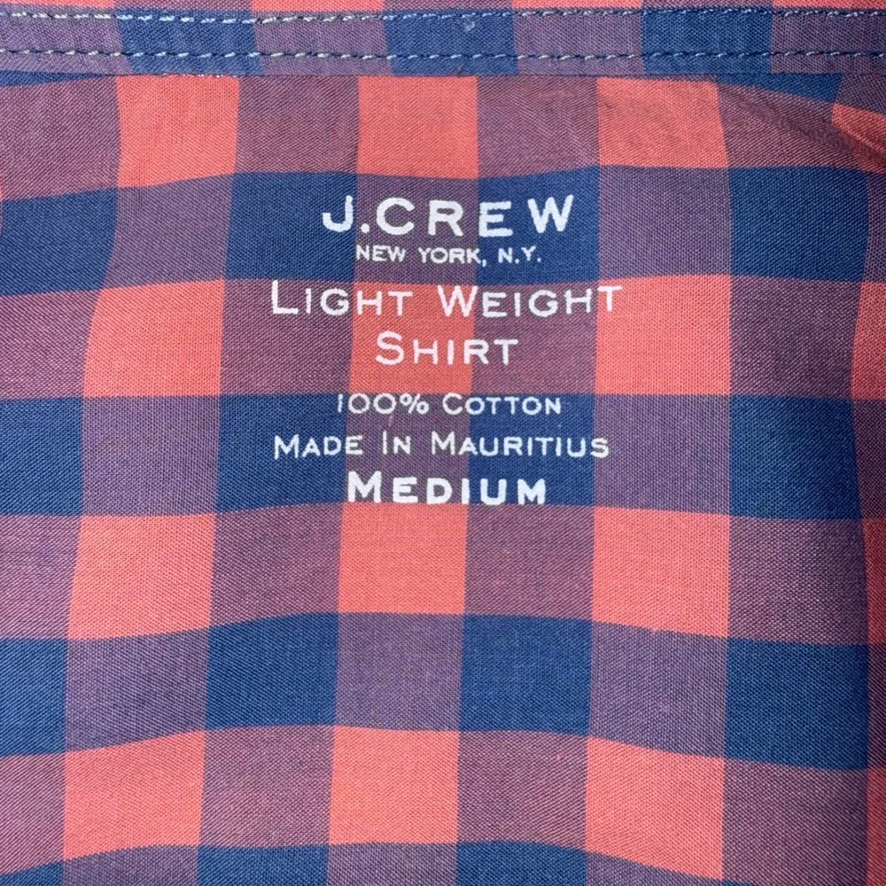 J.Crew Mens Medium Lightweight Cotton Gingham Button Down Shirt Orange Navy Blue